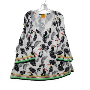 Ruby Rd. Large Shirt Toucan 3/4 Kimono Bird Tassel Top Blouse Tropical Cruise 3x